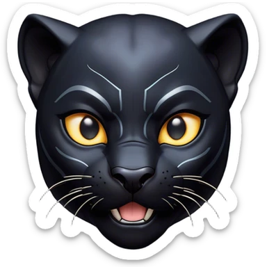 Cinematic Comical black Panther Portrait Emoji, Head tilted dramatically with an exaggeratedly shocked expression, featuring a sleek, muscular body with wide, comically expressive eyes full of humorous disbelief, Simplified yet hilariously expressive features, highly detailed, glowing with a slightly sassy dark glow, high shine, dramatic yet playful, stylized with an air of quirky feline attitude, soft glowing outline, capturing the essence of a meme-worthy black Panther that looks ready to side-eye its way into viral fame! sticker