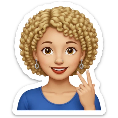 faça uma mulher com o cabelo curtinho cacheado com piercing no nariz e brincos e o dedo indicador no canto da boca sticker