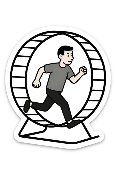 Uomo che corre dentro la ruota del criceto sticker