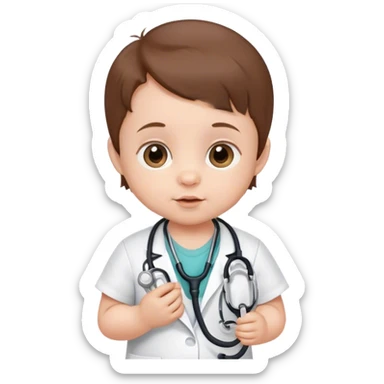 Baby with brown hair, 6 months, with a stethoscope  sticker