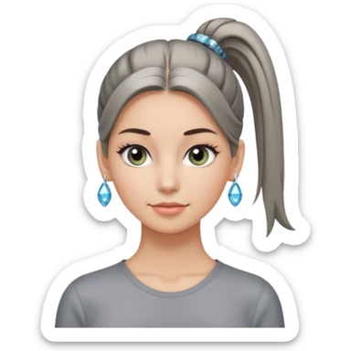 A cool woman with her hair tied in a ponytail, sparkling gray eyes, and smooth, fair skin; very beautiful. sticker