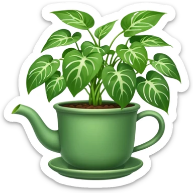 Long trailing pothos in a pot with saucer sticker