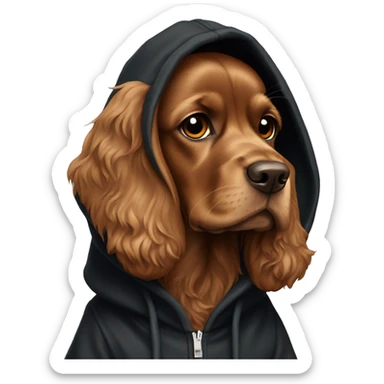 brown cocker spaniel wearing a black hoodie sticker