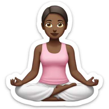 white girl with dark brown hair in zen meditation position wearing a pink tank top sticker