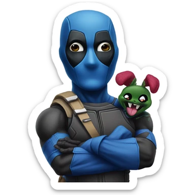 blue deadpool holding centella sticker