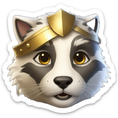 a smiling badger wearing a lether armour beside a white female cat who is wearing a golden light armour also smiling sticker