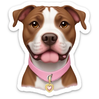 brown american staffordshire terrier with baby pink collar  sticker