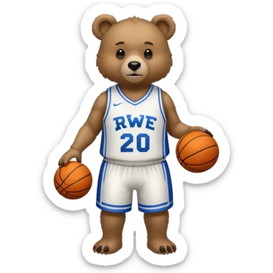 Bear with full body and wearing basketball jersey that says RWE sticker
