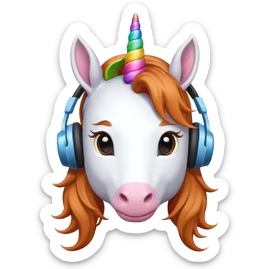 headphone wearing unicorn with ginger  hair sticker