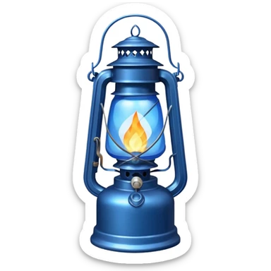 Silver diamond-shaped old antique lantern lamp with a blue flame inside it  sticker