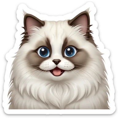 cinematic-adorable-big-eyed-fluffy-dark brown and white seal ragdoll-cat-portrait-emoji,-head-tilted-playfully-with-a-cute,-yawn,-soft-brown pointed seal-and white-colored-fur-with-darker-points-on-the-ears,-simplified-yet-irresistibly-cute-features, sparkling blue eyes sticker