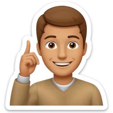 man pointing with index finger on his hand towards forehead and smiling sticker