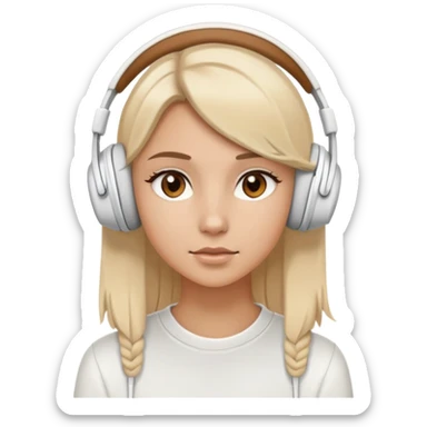 Tan blonde model with brown eyes wearing white headphones  sticker