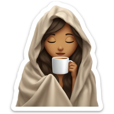 Brunette girl inside a blanket sipping coffee eyes closed sticker