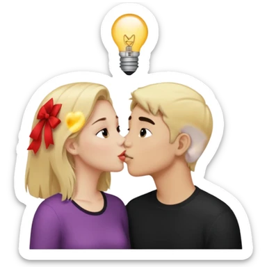 Una chica de piel blanca de pelo rubio besando a un chico de pelo negro de piel morena clara  sticker