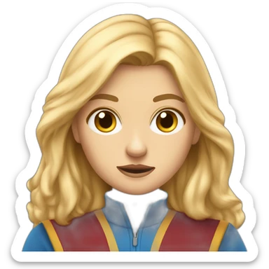 Emoji of a blonde girl with blue eyes, who is studying at Gryffindor House, expressing sporty angry sticker