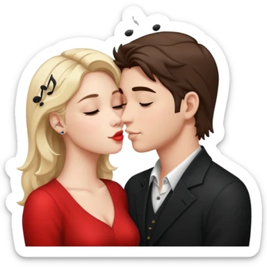 a good looking man and good looking woman are Kissing, with music notes sticker