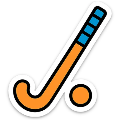 a stylized orange field hockey stick with royal blue grip, minimal design sticker