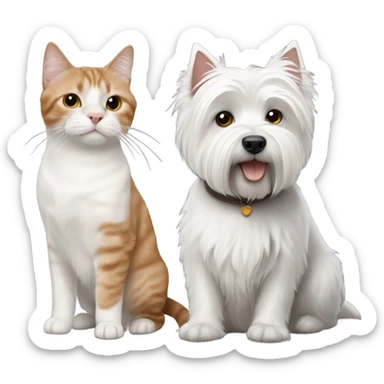 West Highland white terrier with brown cat and grey cat sticker