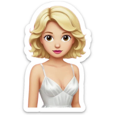 Bride with short wavy blonde hair, hot pink background and white silk chemise dress. Add fascia bacground sticker