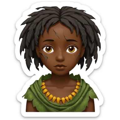 ancient black girl, tattered leaf cloth sticker