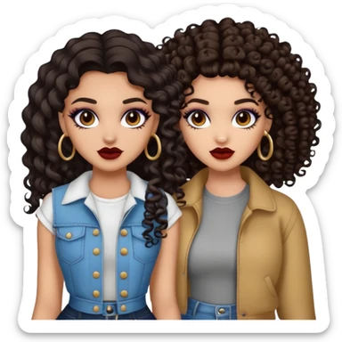 Boujy baddie best friends, trendy heavy makeup both dark hair one light skinned and one light brown and add curls  sticker