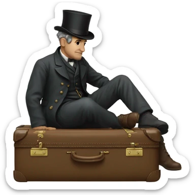 Victorian man set on the his luggage and thinking about his life sticker