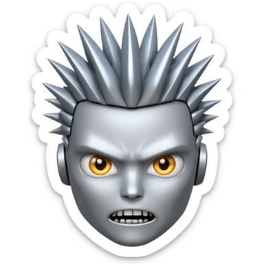 Robot emoji with a "Karen" haircut and angry facial expression, make it look comically robotic (closer to Robot than Human) sticker
