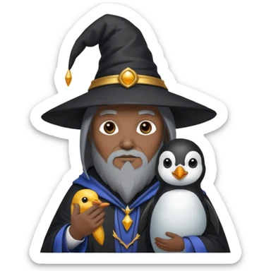 Black wizard holding a penguin  sticker