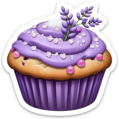 Lavender flower sprig muffin with berry and sugar crystals sticker