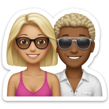 Black man salt n pepper hair smiling with blonde in love on beach sticker