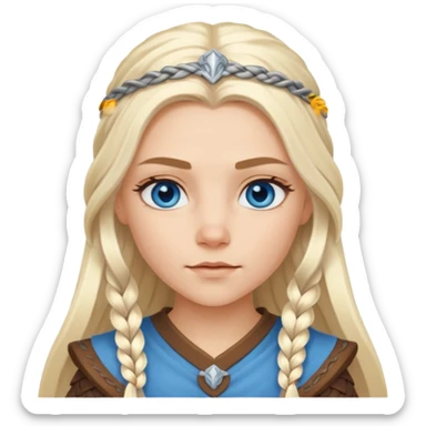 Viking platinum blonde girl with long hair and forelocks, blue eyes. sticker