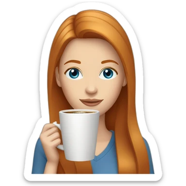 Ginger straight hair and blue eyes woman drinking a coffee sticker