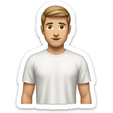 A 23 year old, white man, with short brown hair,   with brown eyes wearing a t-shirt. sticker