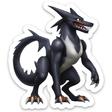 Black, Cool, Edgy, Nargacuga-Garchomp-Houndoom-Sergal Fakémon-Digimon with sharp markings,  full body sticker