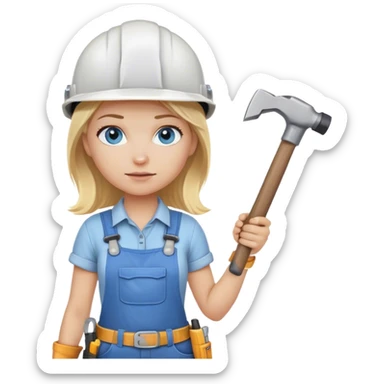 A blond girl blue eyes, habdyman Outfit, wearing a Helmet and a Hammer, Whole body, from Head to toe  sticker