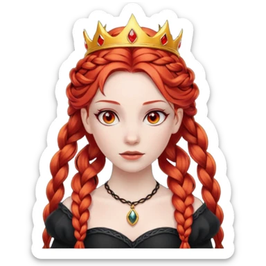 braided hair fire princess with black crown, red hair sticker