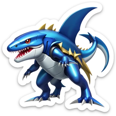 Shiny Exotic Colorful epic Sharpedo-Salandit-Garchomp-Genesect-Miraidon-Koraidon-Fakémon-hybrid-creature (full body)  sticker