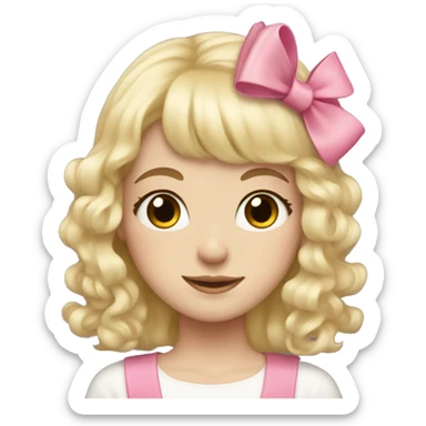 Blonde, pale girl with bangs and curly, long hair with pink bows  sticker