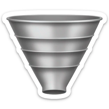 Create a sales funnel image with stacked layers in an emoji style, using simple and rounded shapes, without color or text. The funnel should taper from top to bottom, each section showing a basic emoji-like design. sticker