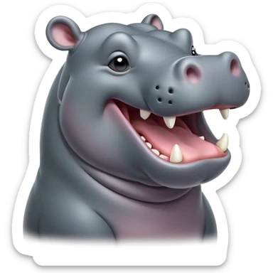 cinematic-noble-yawning hippo-portrait-emoji,-poised-and-regal,-with-a-massive,-robust-build-and-a-smooth,-sleek-slate-gray-hide,-deep-set-soulful-eyes,-simplified-yet-sharp-and-sophisticated-features,-highly-detailed,-glowing-with-a-soft radiance, mouth open wide exposing teeth sticker