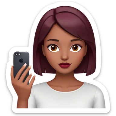 A brunette girl with a square hairstyle , selfie burgundy sticker