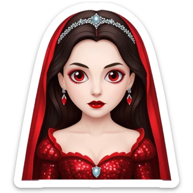 Bride of Dracula with long dark brown hair, red sequin outfit sticker