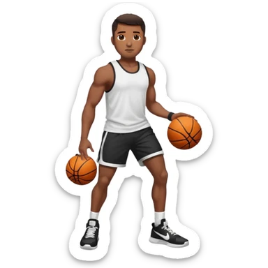 Handsome Black guy with brown skin tone, with muscular build, wearing black basketball shorts, a white tank top, and Nike sneakers sticker