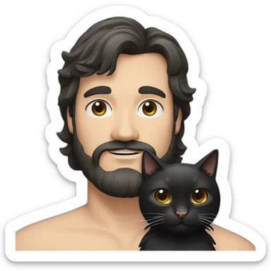 Man with long black hair and beard, Caucasian, looks like Jack Black, with a black cat in his arms sticker