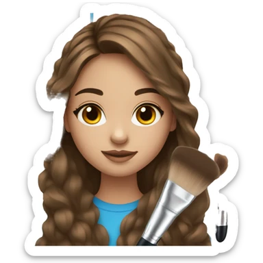 Brown haired girl with blue eyes holding makeup brush sticker