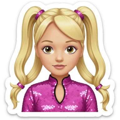 Emma Bunton from Spice Girls with long blonde two high ponytail hair, pink sequin outfit sticker