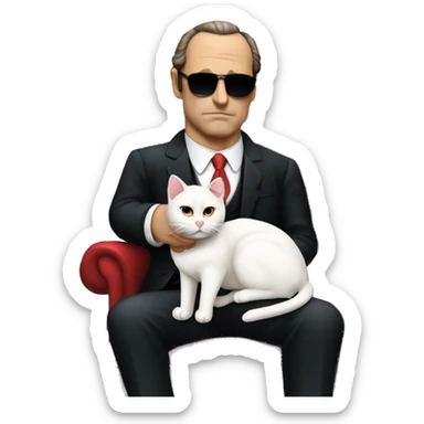 don corleone as a mafia boss sitting on a red chair while petting a white cat on his lap sticker