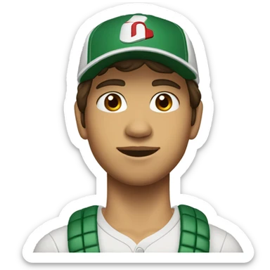 Teenager boy type mexican, White skin, with baseball cap backwards with wavy brown hair (Which go down behind to the nape of the neck), Little bit dezoom sticker