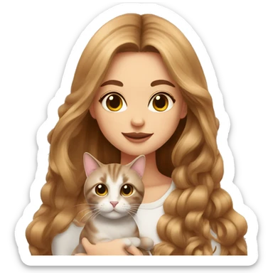 cute cats with fashionable Girl with brown long hair sticker